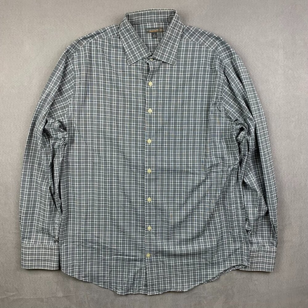 Peter Millar Mens Shirt Large White Black Plaid Button Up Summer Comfort Nylon
